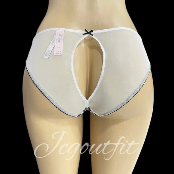 Victorias Secret Dream Angels Cheekini Sheer Peek a boo Panty White/ Black - Picture 2 of 2